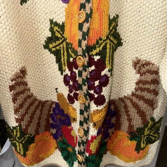 VINTAGE CARDIGAN BAY HAND KNITTED BUTTON FRONT FALL HARVEST SWEATER Large - Picture 4 of 14